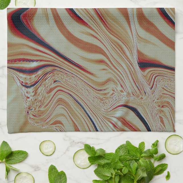 Paño De Cocina Ondas en base mixta en ocher grisáceo naranja marr (Doblado)