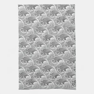 Paño De Cocina Ondas japonesas vintage, gris/gris y blanco