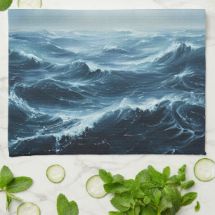 Paño De Cocina Ondas oceánicas del mar duro