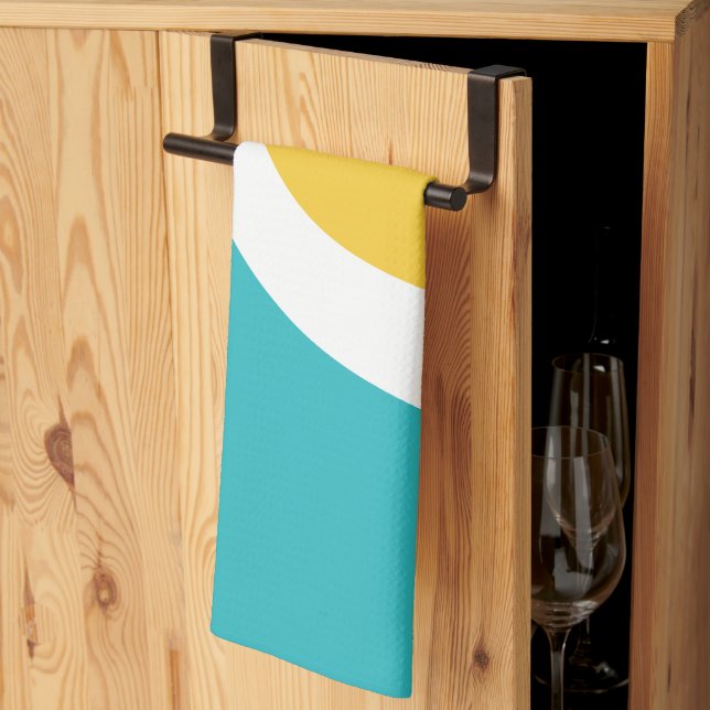 Paño De Cocina Ondas simples 3 - Turquesa y Amarilla (Pliegue de tercios)