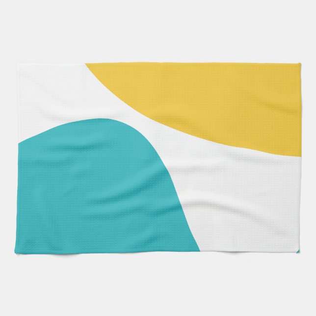 Paño De Cocina Ondas simples 4 - Turquesa y Amarilla (Horizontal)