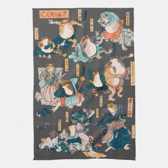 Paño De Cocina Ondulaciones ukiyo-e de rana japonesa (Vertical)