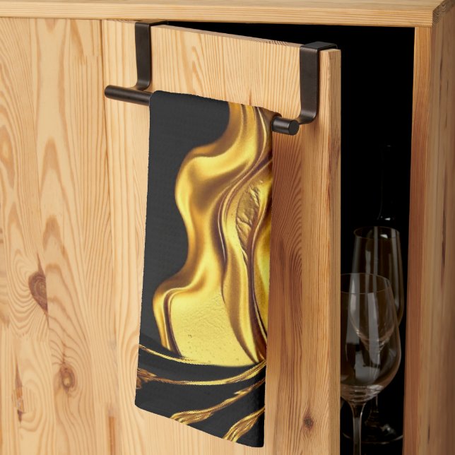 Paño De Cocina Opulent Swirl Liquid Gold Black Monochrome Design (Pliegue de tercios)