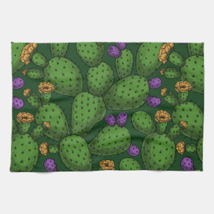 Paño De Cocina Opuntia florida sobre verde oscuro