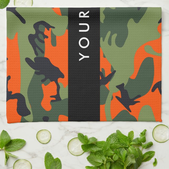 Paño De Cocina Orange Camouflage Pattern, Your name, Personalize (Doblado)