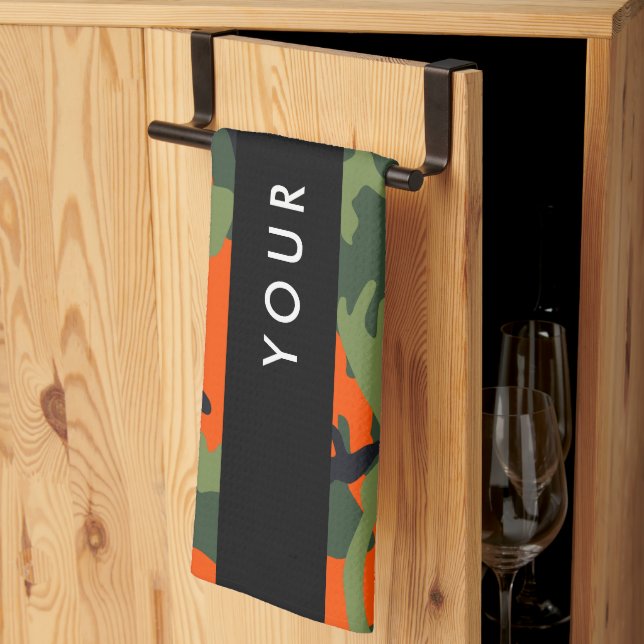 Paño De Cocina Orange Camouflage Pattern, Your name, Personalize (Pliegue de tercios)