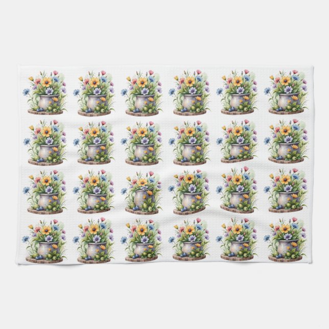 Paño De Cocina orange, pink, yellow, and blue flowers pattern (Horizontal)