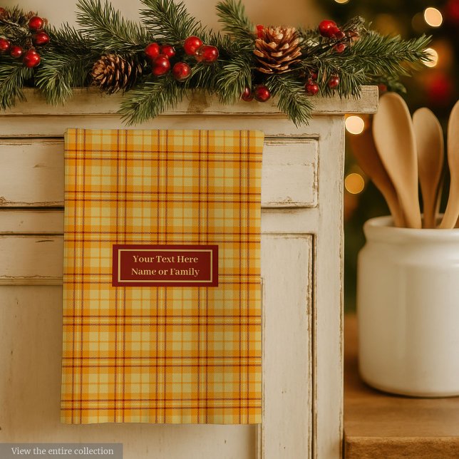 Paño De Cocina Orange Red Custom Name Hand Towel Autumnal Plaid (Orange Red Custom Name Hand Towel Autumnal Plaid)