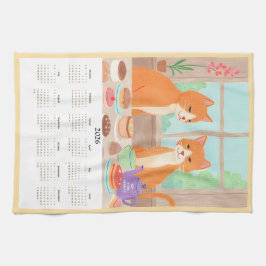 Paño De Cocina Orange Tabby Tea Party Kitchen Towel Calendar