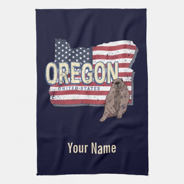 Paño De Cocina Oregon State Estados Unidos Retro Map USA Souvenir (Vertical)
