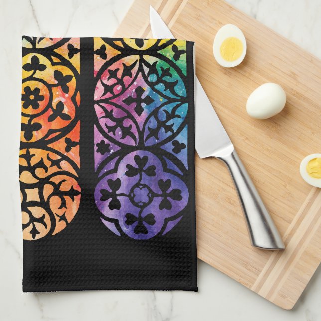 Paño De Cocina Orgullo arcoiris de la ventana gótica (Doblado Cuarto)