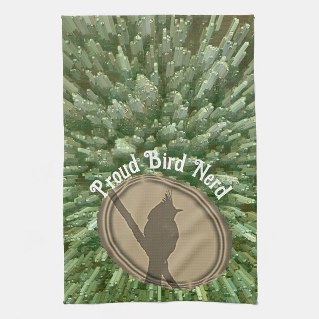 Paño De Cocina Orgulloso pájaro Nerd Silhouette Brown Green Birde (Vertical)