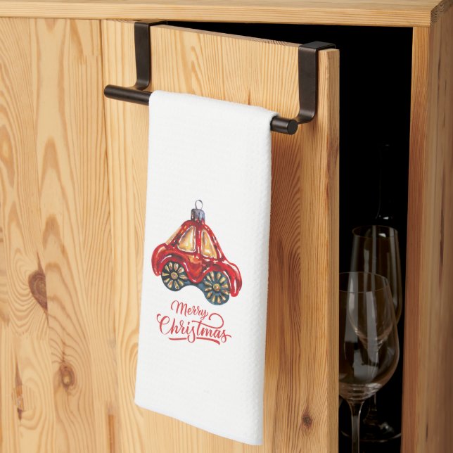 Paño De Cocina Ornamento del coche Retro de Feliz Navidad (Pliegue de tercios)