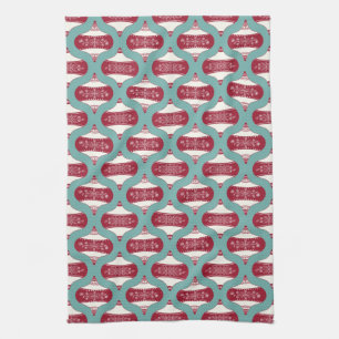 Paño De Cocina Ornamento folkart festivo en rojo y azul