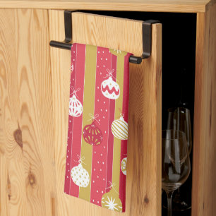 Paño De Cocina Ornamentos del árbol de navidad rojo amarillo