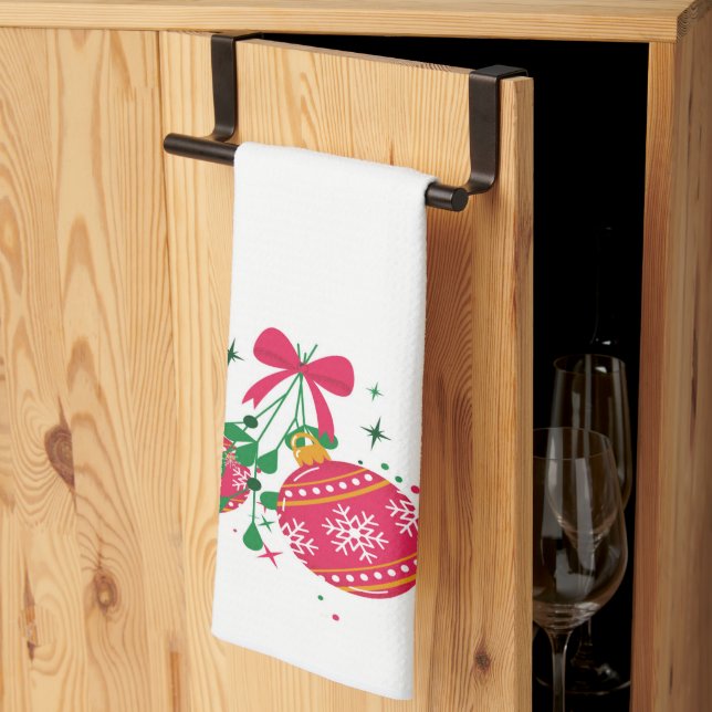 Paño De Cocina Ornamentos modernos de Navidad rojas y verdes (Pliegue de tercios)