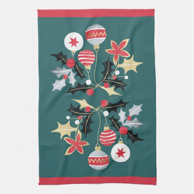 Paño De Cocina Ornamentos modernos de oro rojo y plata Verde azul (Vertical)