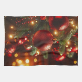 Paño De Cocina Ornamentos Purpurinas rojos y verdes navidades