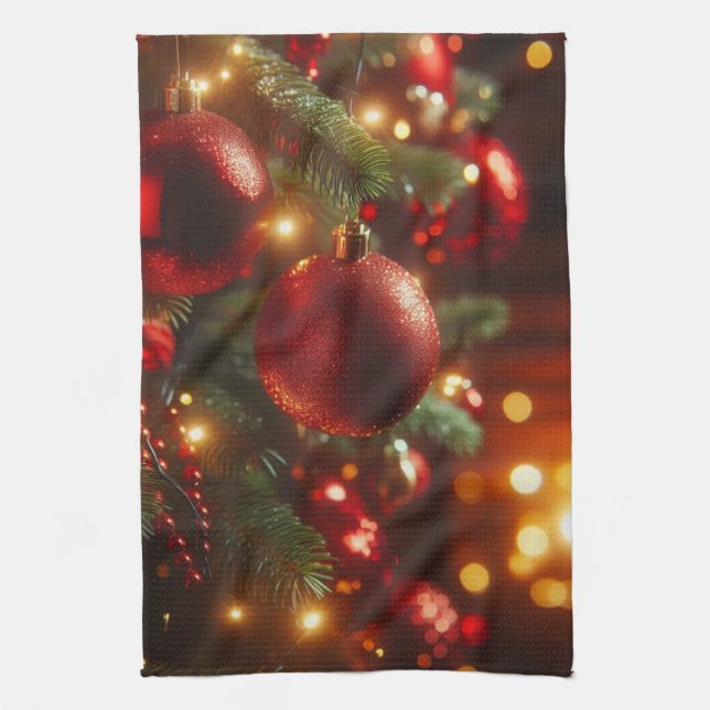 Paño De Cocina Ornamentos Purpurinas rojos y verdes navidades (Vertical)