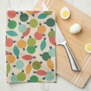 Paño De Cocina Ornamentos y luces de Navidad retro vintage