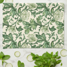 Paño De Cocina Ornate dark green acanthus leaves pattern