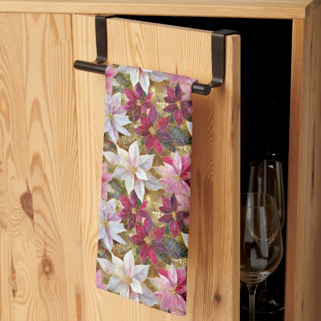 Paño De Cocina Oro Borgoña Bronce Pink Red Poinsettia (Pliegue de tercios)