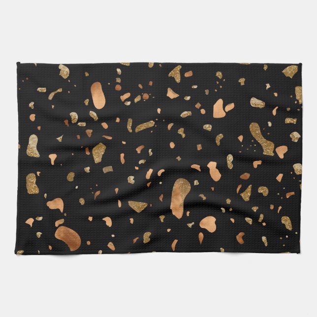 Paño De Cocina Oro de cobre en piedra de terrazo negro (Horizontal)