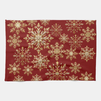 Paño De Cocina Oro de Navidad y copo de nieve rojo