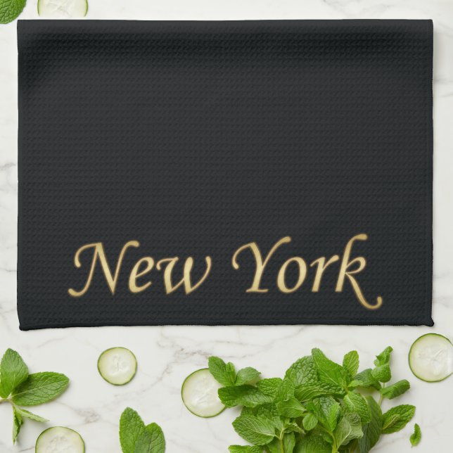 Paño De Cocina Oro de Nueva York - Sobre negro (Doblado)
