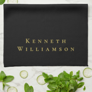Paño De Cocina Oro Negro Nombre Personalizado Minimalista Elegant