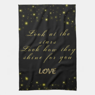 Paño De Cocina Oro personalizado y estrellas brillantes en negro