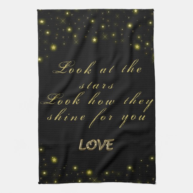 Paño De Cocina Oro personalizado y estrellas brillantes en negro (Vertical)