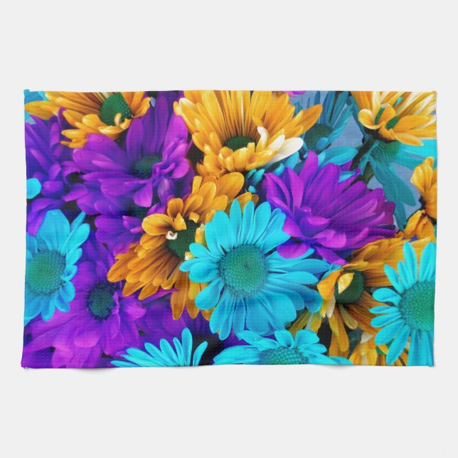 Paño De Cocina Oro Púrpura N Daisies Turquesa (Horizontal)