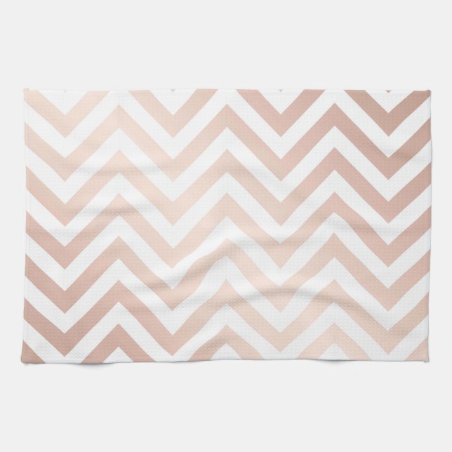 Paño De Cocina oro rosa, blanco, chevron, zigzag, moderno, de mod (Horizontal)