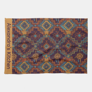 Paño De Cocina Oro tribal del suroeste turquesa púrpura oscuro