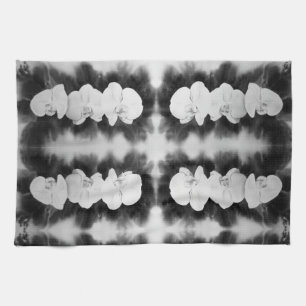 Paño De Cocina Orquídea blanca negra pintando flores tropicales