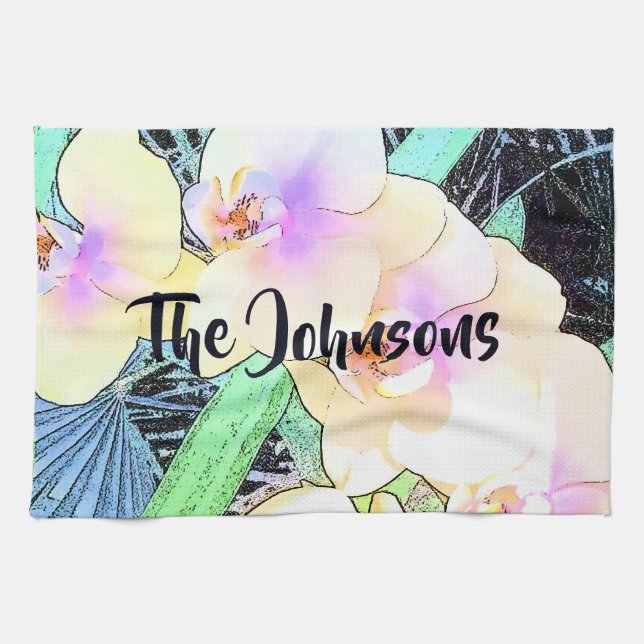 Paño De Cocina Orquídeas blancas y violetas (Horizontal)