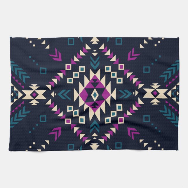 Paño De Cocina Oscuro Navajo, geométrico vintage. (Horizontal)