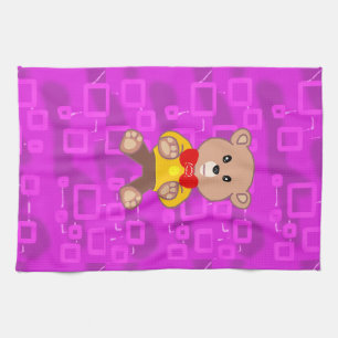 Paño De Cocina Osito de peluche lindo en geométrico rosa