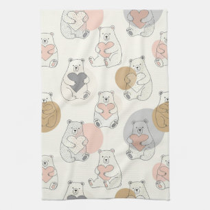 Paño De Cocina Oso de corazón con patrón pastel Kawaii