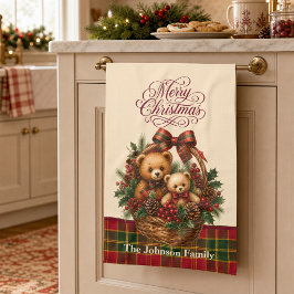 Paño De Cocina Oso de Navidad con apellido personalizado de la fa
