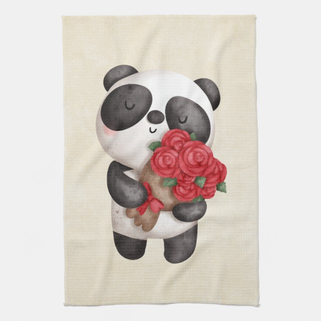 Paño De Cocina Oso de Panda con Rose Bouquet (Vertical)