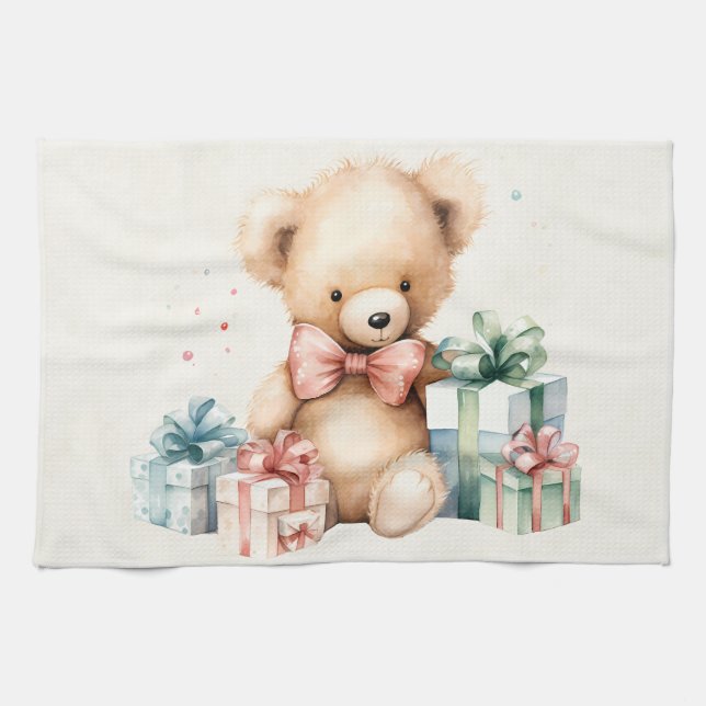 Paño De Cocina Oso de peluche con regalo de Navidad (Horizontal)