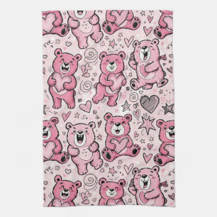 Paño De Cocina Oso de peluche kawaii patrón rosa