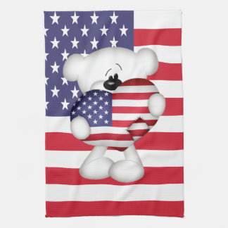 Paño De Cocina Oso de Teddy y el gran corazón de la bandera de lo