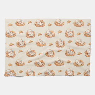 Paño De Cocina Oso Dormido Lindo en Camas de Croissant