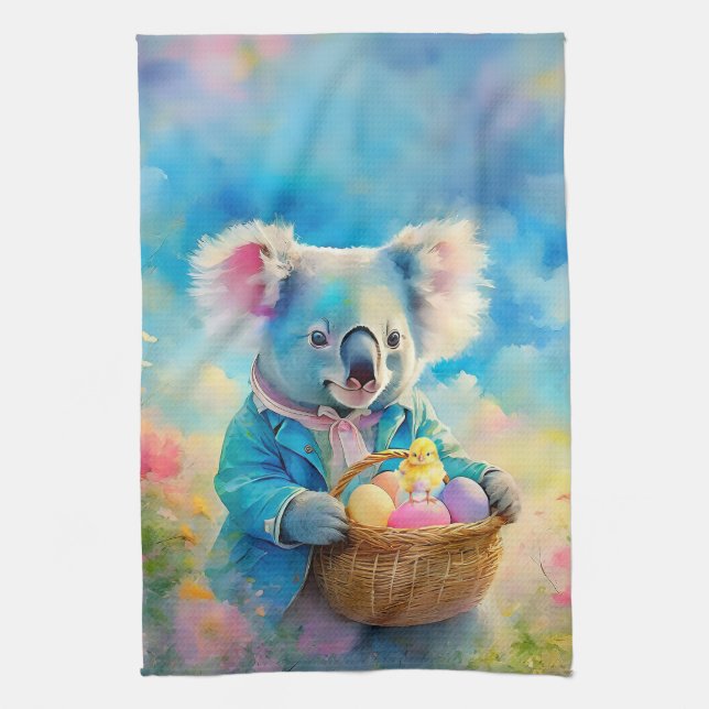 Paño De Cocina Oso Koala sosteniendo una canasta de huevos de Pas (Vertical)
