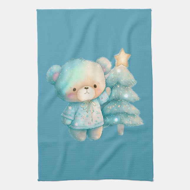 Paño De Cocina Oso lindo y vacaciones de árbol de Navidad (Vertical)