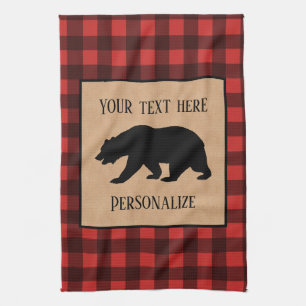 Paño De Cocina Oso Negro En Un Cuadrado Personalizado de Cuadros