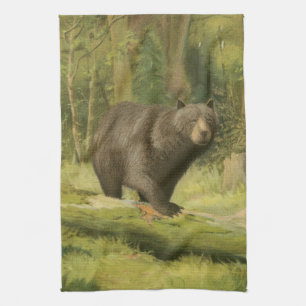 Paño De Cocina Oso negro pisando un tronco de árbol